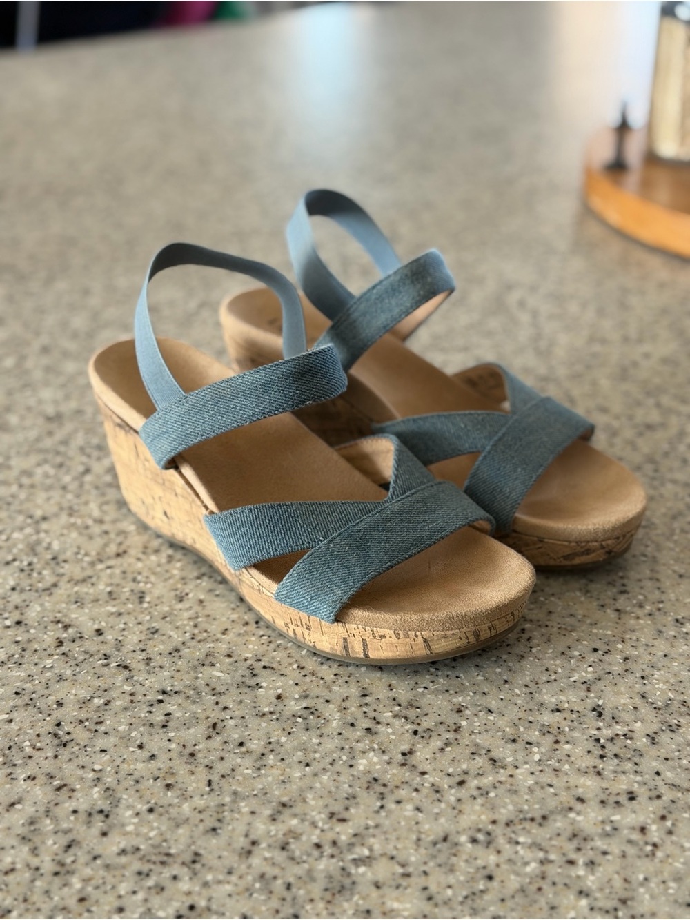 LifeStride Danita Women's Blue Denim Wedge Sandals sz 7